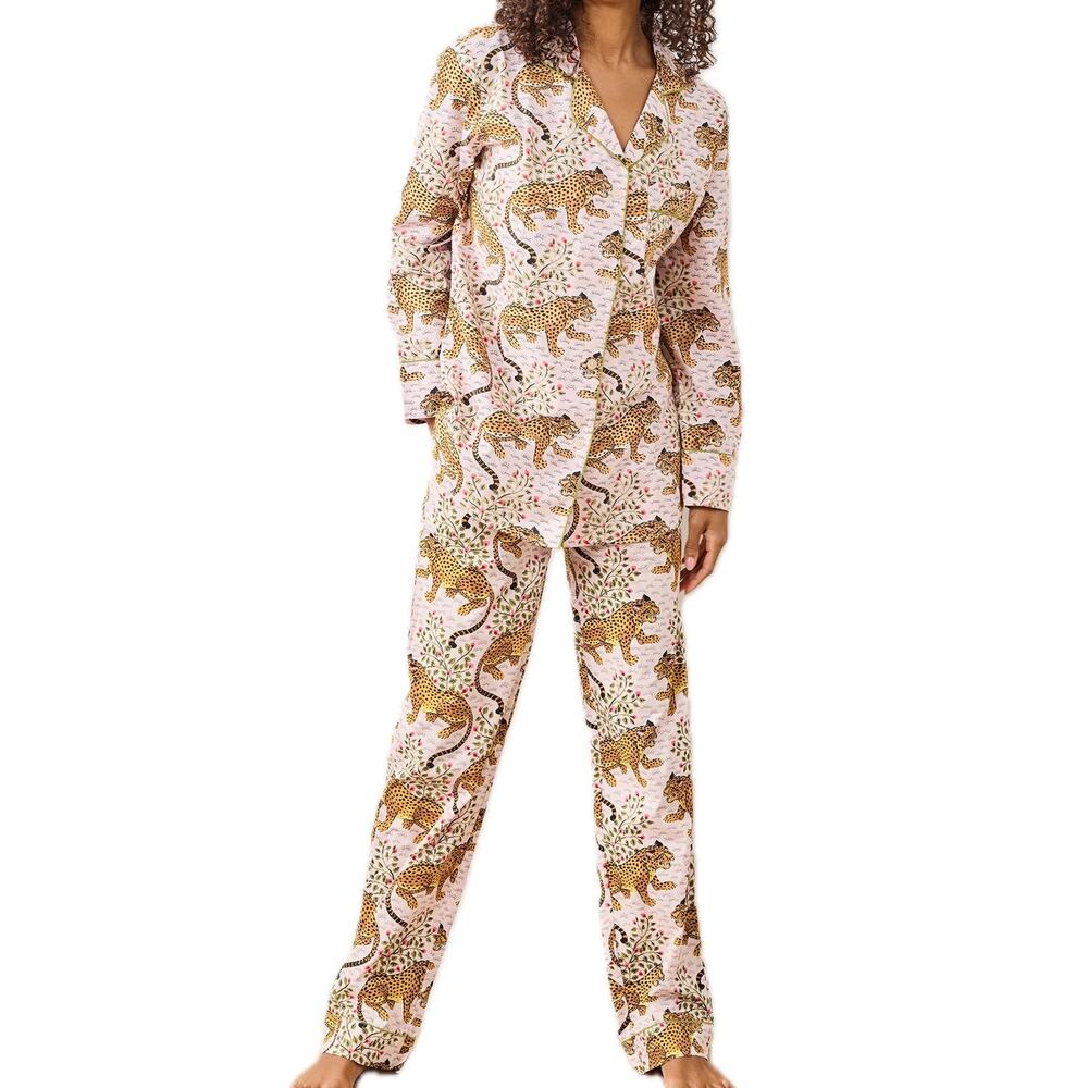 Printfresh Bagheera Blush Pink Cheetah Print Long Sleeve Cotton Pajama Set